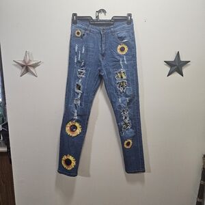 Plaid Patch Ripped Boyfriend Distressed StretchDenim Jeans size  size small 28